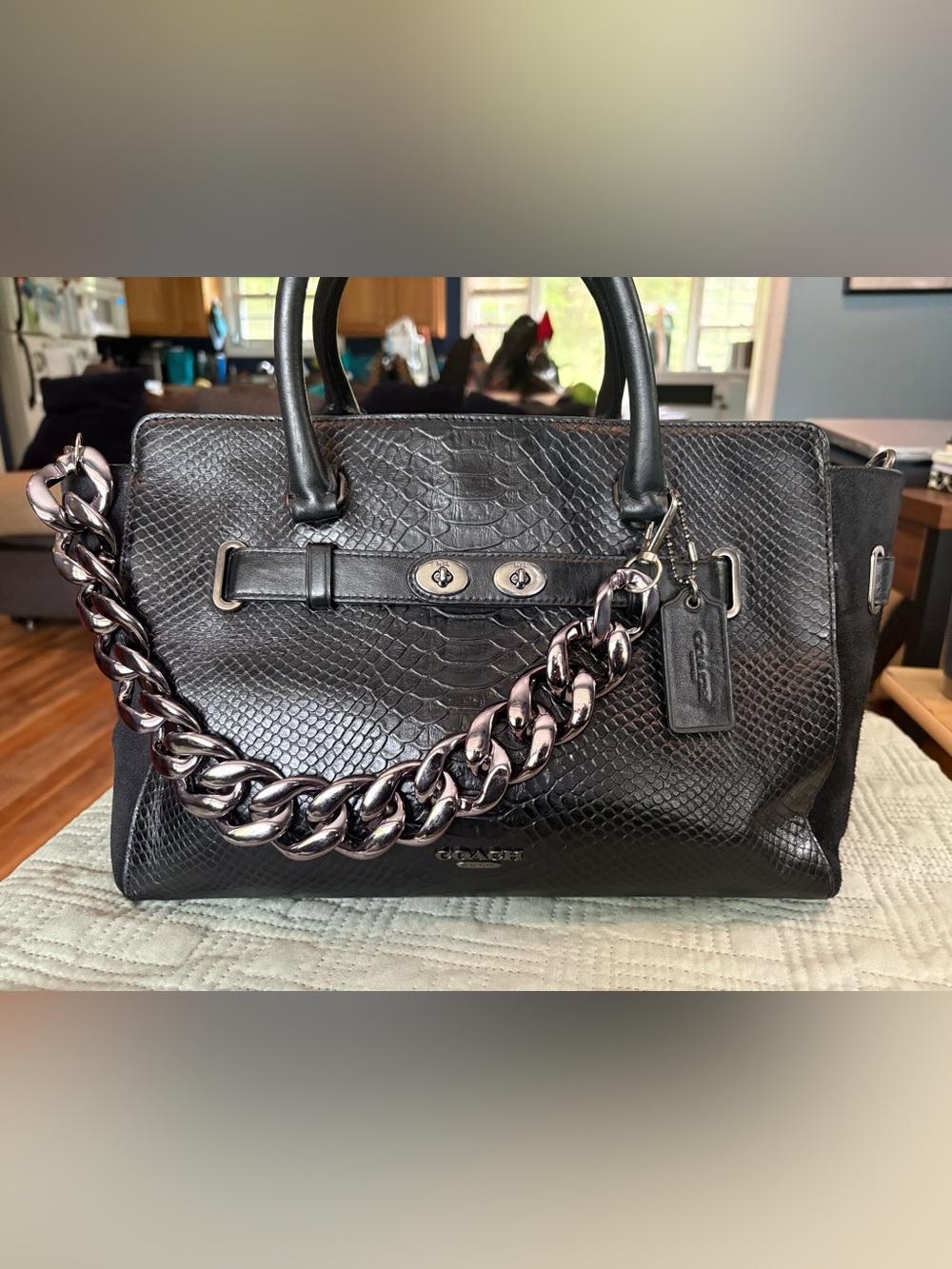 Coach Blake Satchel in suede and snake textured leather